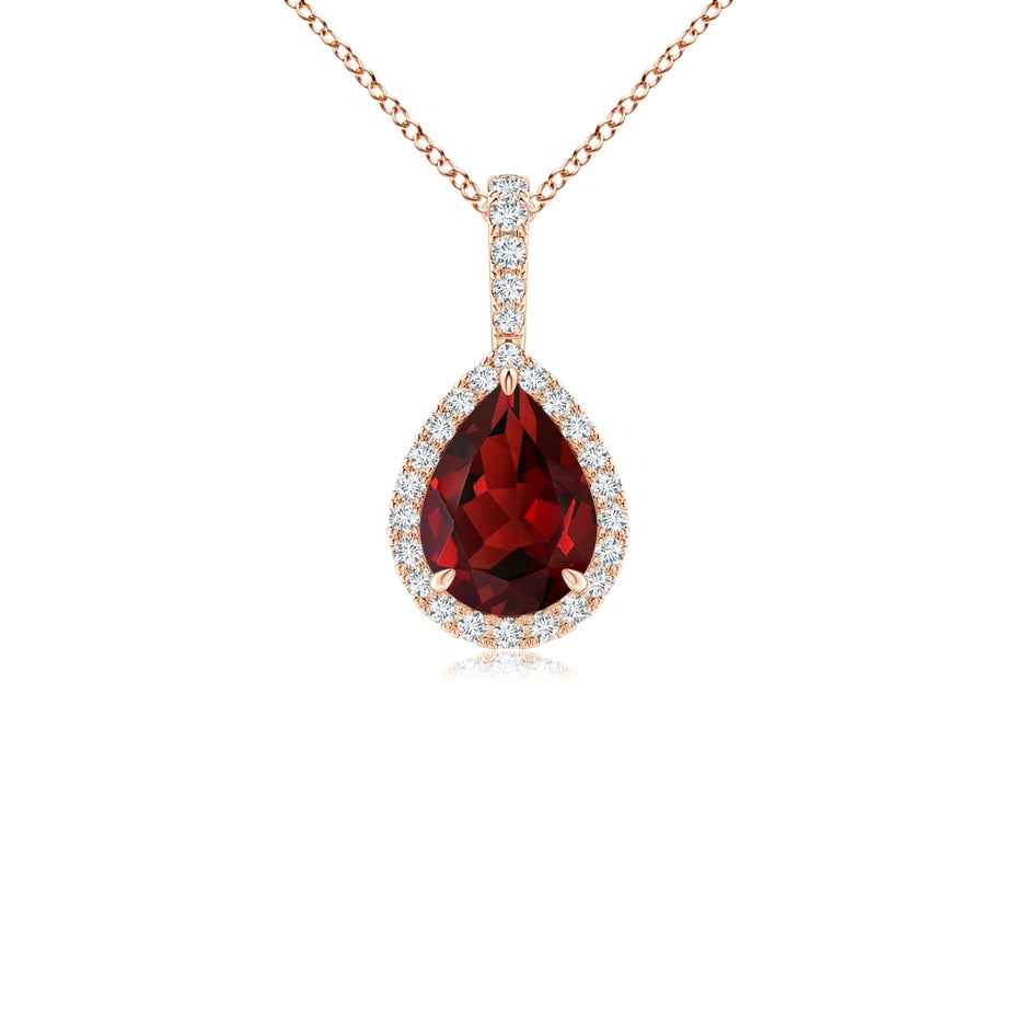 Garnet Teardrop Pendant with Diamond Halo