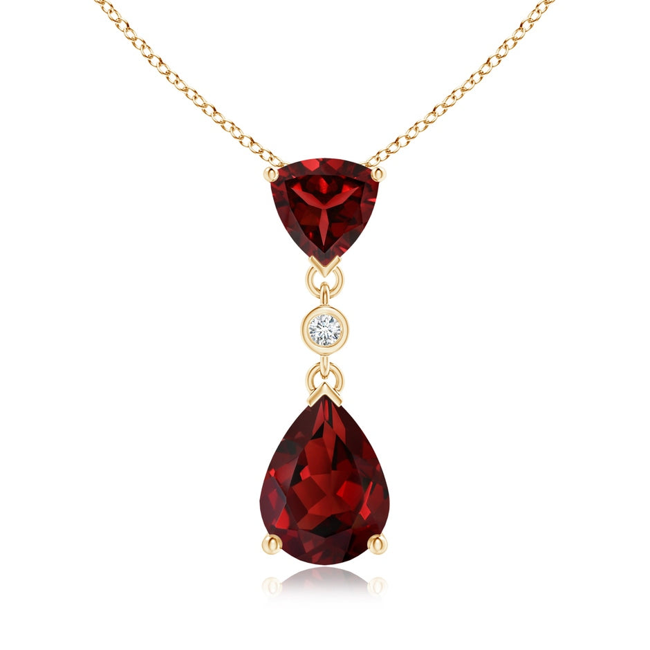 Trillion and Pear Garnet Drop Pendant with Diamond