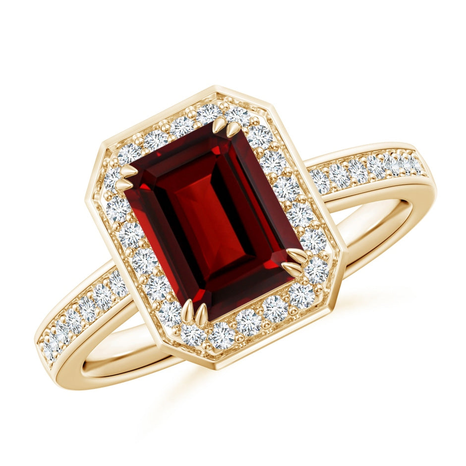 Emerald-Cut Garnet Engagement Ring with Diamond Halo