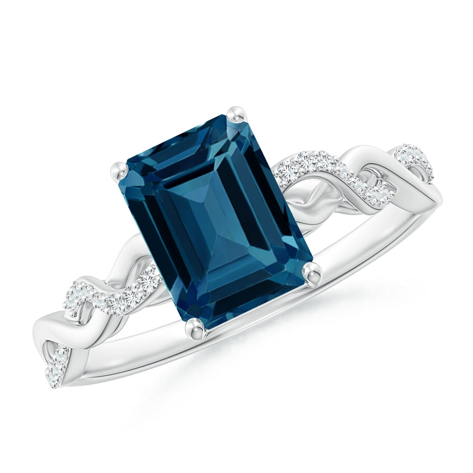Emerald-Cut Solitaire London Blue Topaz Infinity Twist Ring