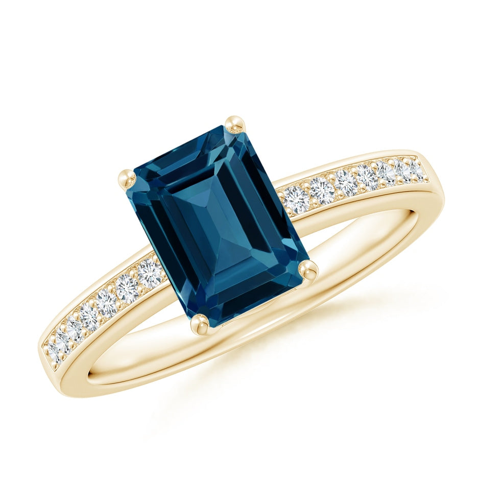 Octagonal London Blue Topaz Cocktail Ring with Diamonds