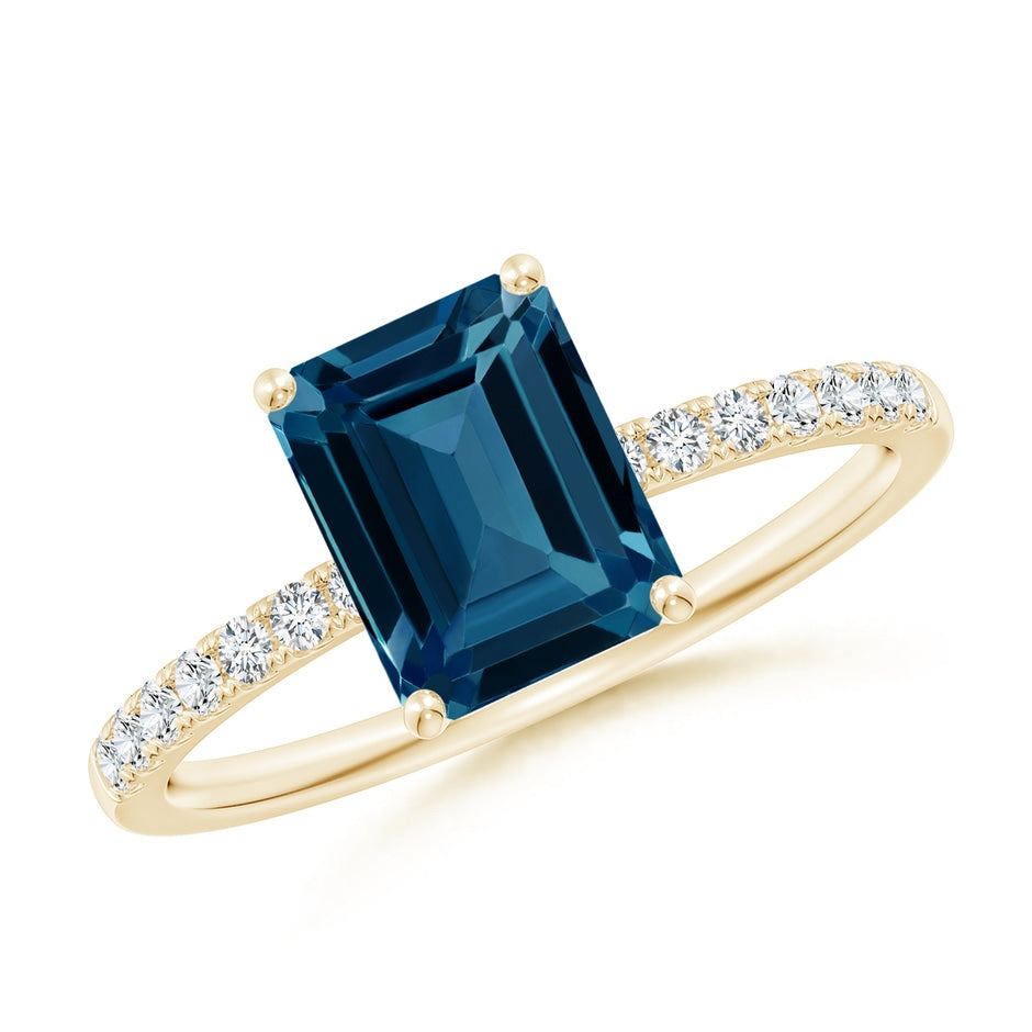 Emerald-Cut London Blue Topaz Engagement Ring with Diamonds