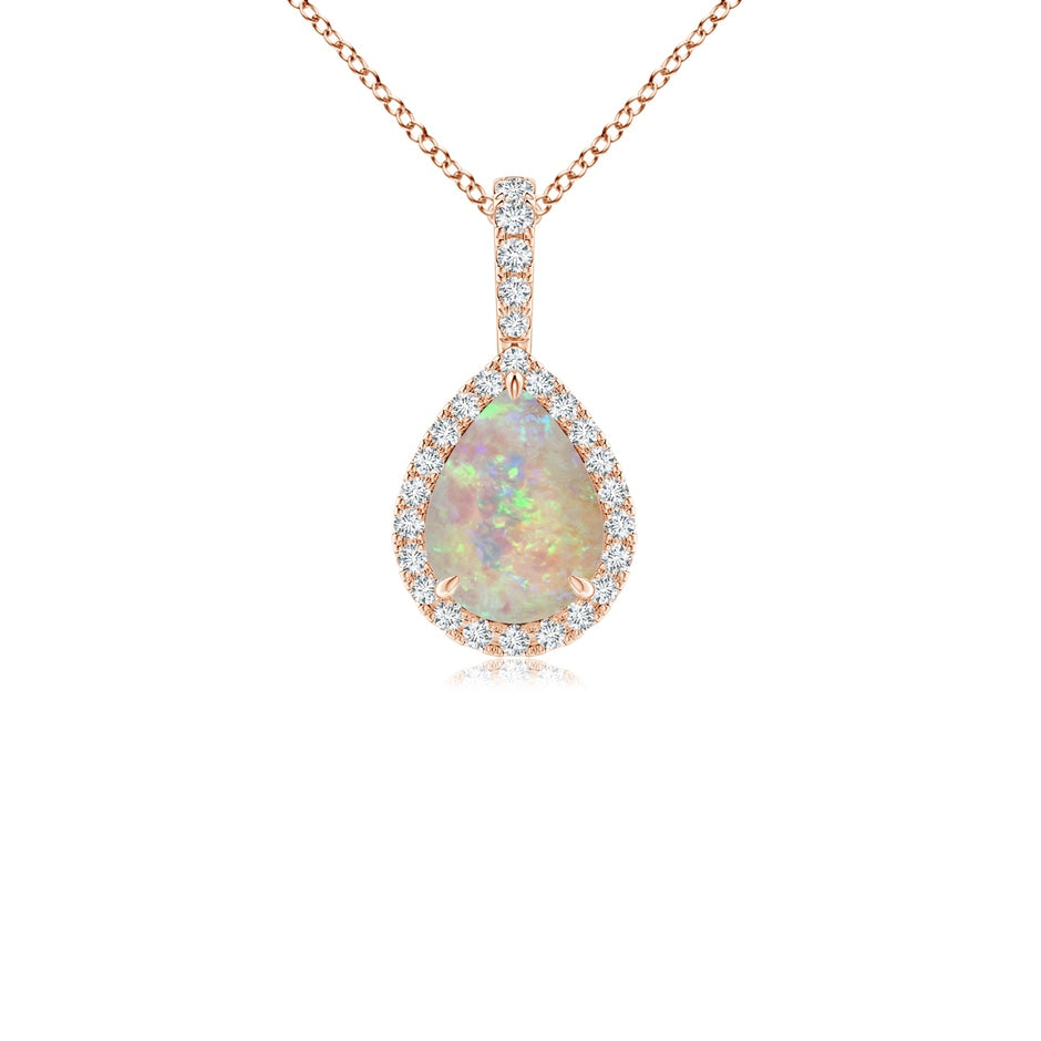 Opal Teardrop Pendant with Diamond Halo