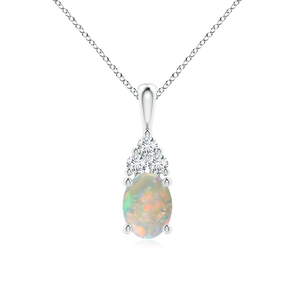 Oval Opal Solitaire Pendant with Trio Diamond