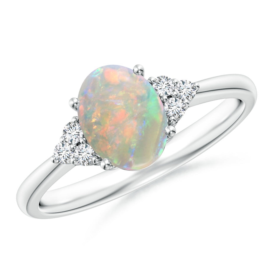 Tapered Shank Oval Opal Ring with Trio Diamond Accent