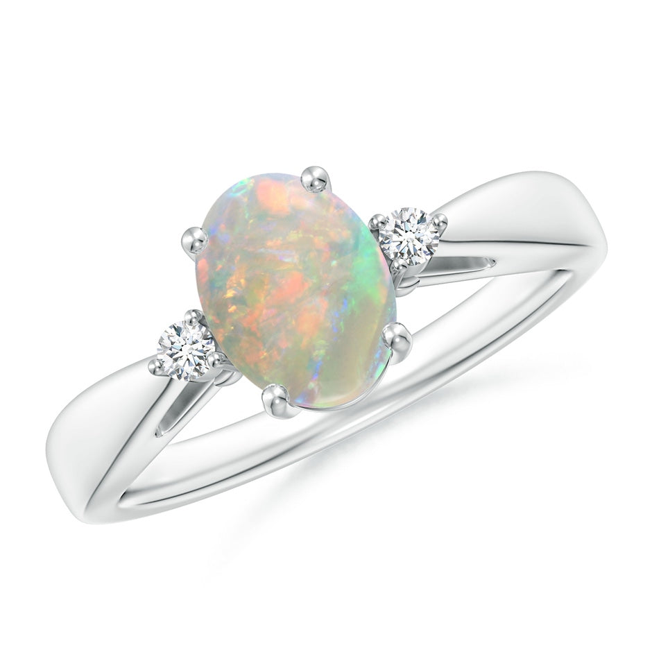 Tapered Shank Opal Solitaire Ring with Diamond Accents