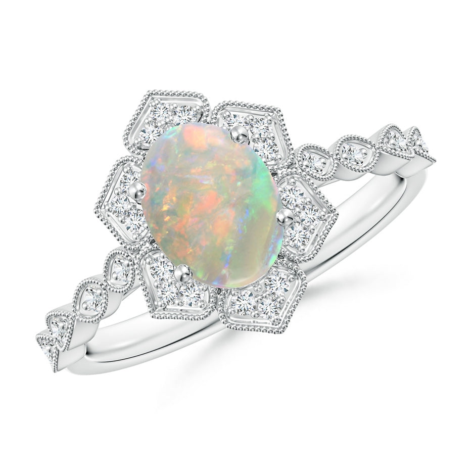 Oval Opal Trillium Floral Shank Ring