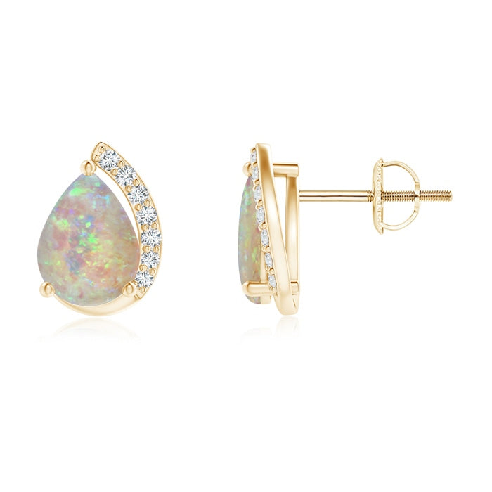 Solitaire Pear Opal Swirl Stud Earrings with Diamond Accents