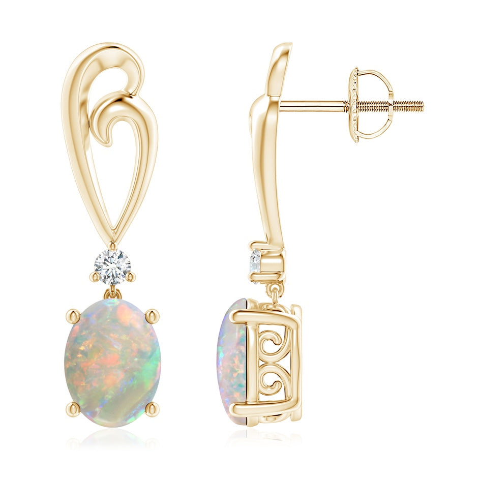 Solitaire Oval Opal Swirl Drop Earrings with Diamond