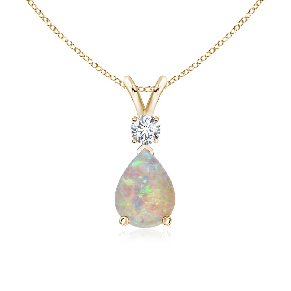 Prong-Set Opal Teardrop V-Bale Pendant with Diamond