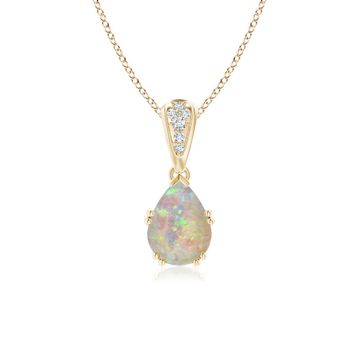 Vintage Style Pear Opal Drop Pendant with Diamonds