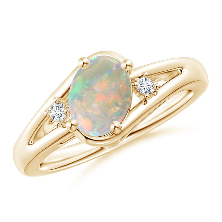 Prong-Set Opal and Diamond Split Shank Ring