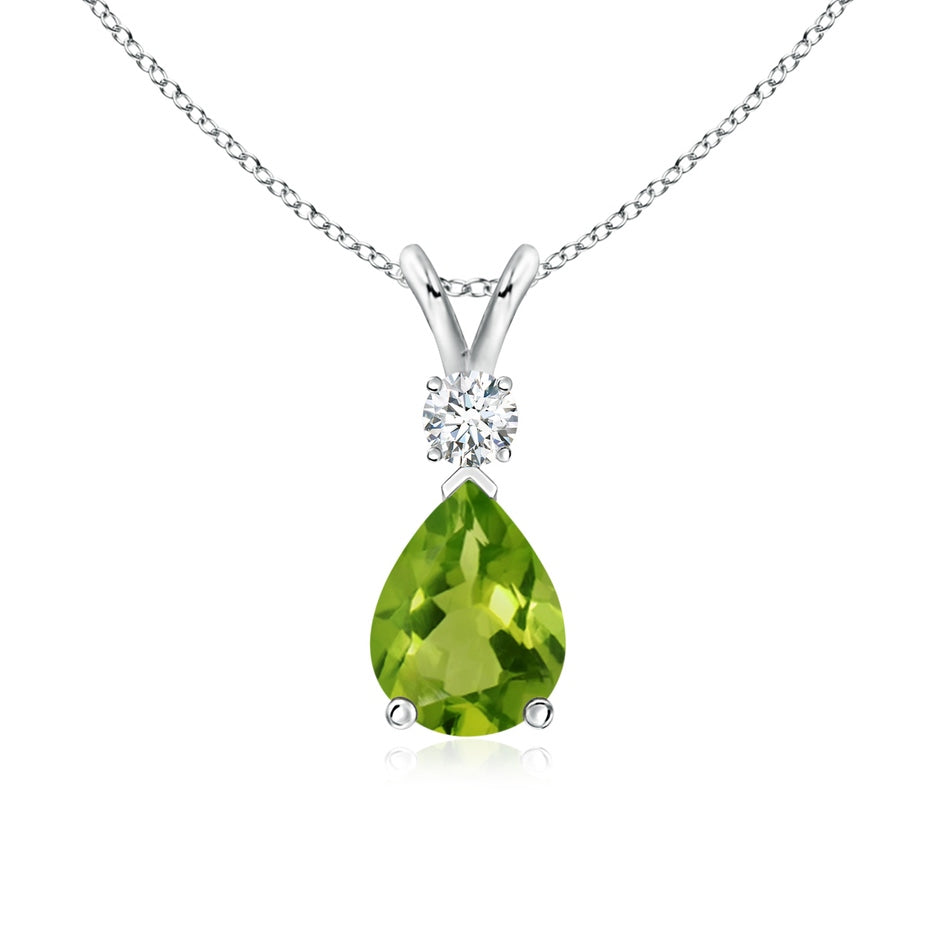 Prong-Set Peridot Teardrop V-Bale Pendant with Diamond