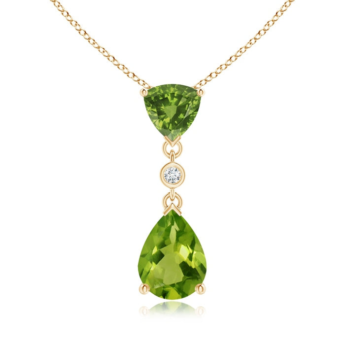 Trillion and Pear Peridot Drop Pendant with Diamond