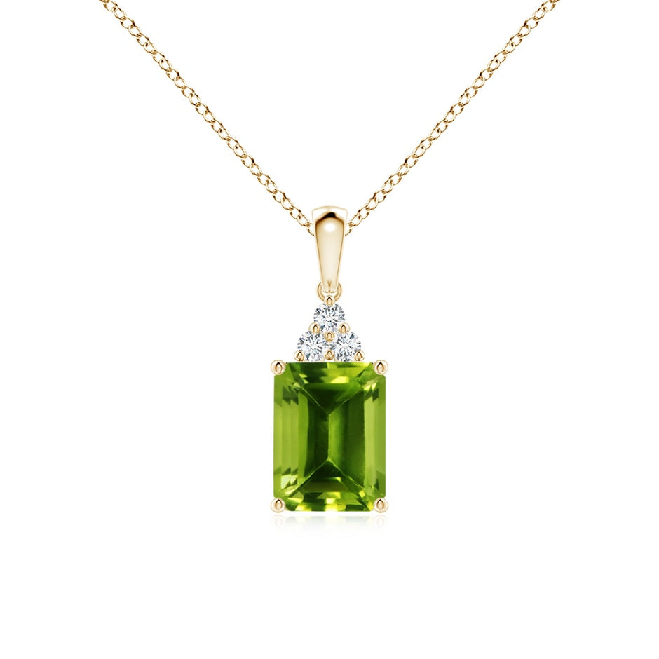 Emerald-Cut Peridot Pendant with Diamond Trio