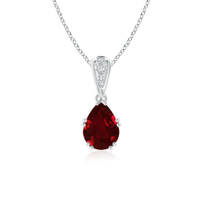 Lab-Grown Vintage Style Pear Ruby Drop Pendant with Diamonds