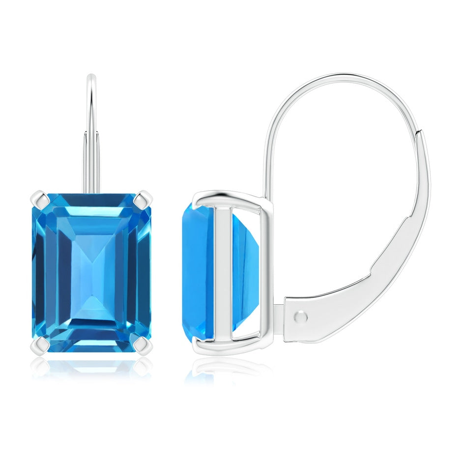 Emerald-Cut Swiss Blue Topaz Solitaire Leverback Earrings