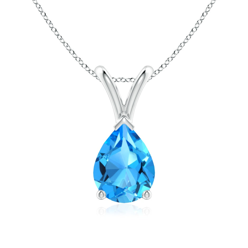 V-Bale Pear-Shaped Swiss Blue Topaz Solitaire Pendant