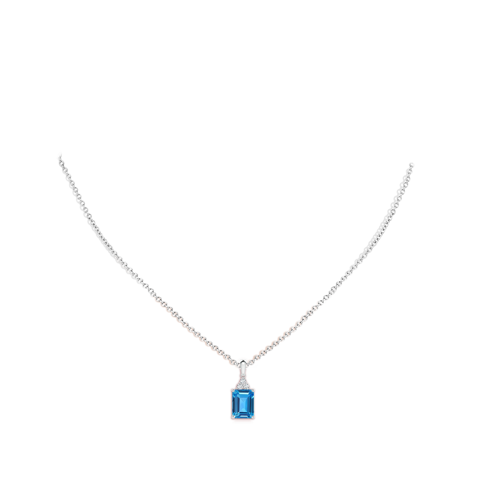 Emerald-Cut Swiss Blue Topaz Pendant with Diamond Trio