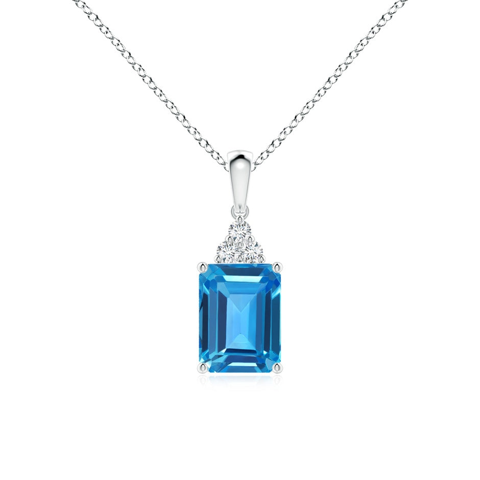 Emerald-Cut Swiss Blue Topaz Pendant with Diamond Trio