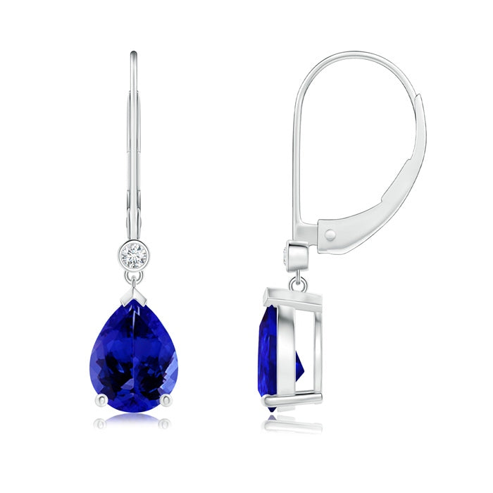 Pear-Shaped Tanzanite Leverback Drop Earrings with Diamond