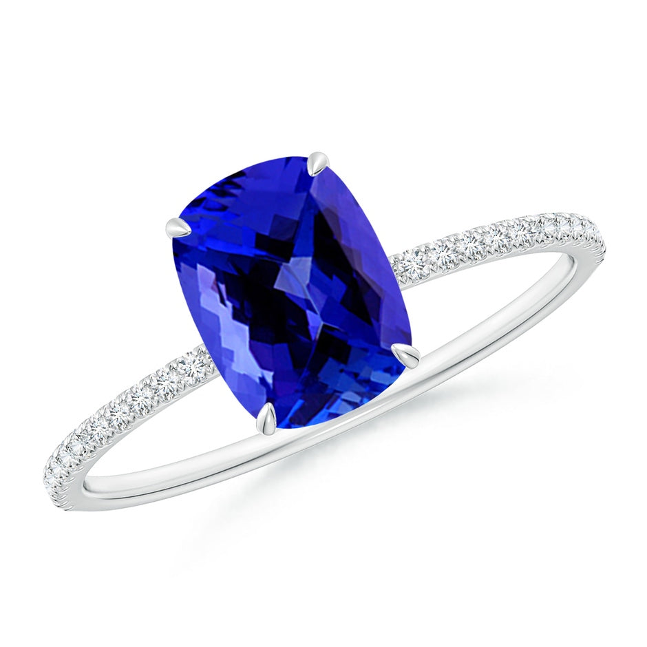 Thin Shank Cushion Cut Tanzanite Ring With Diamond Accents