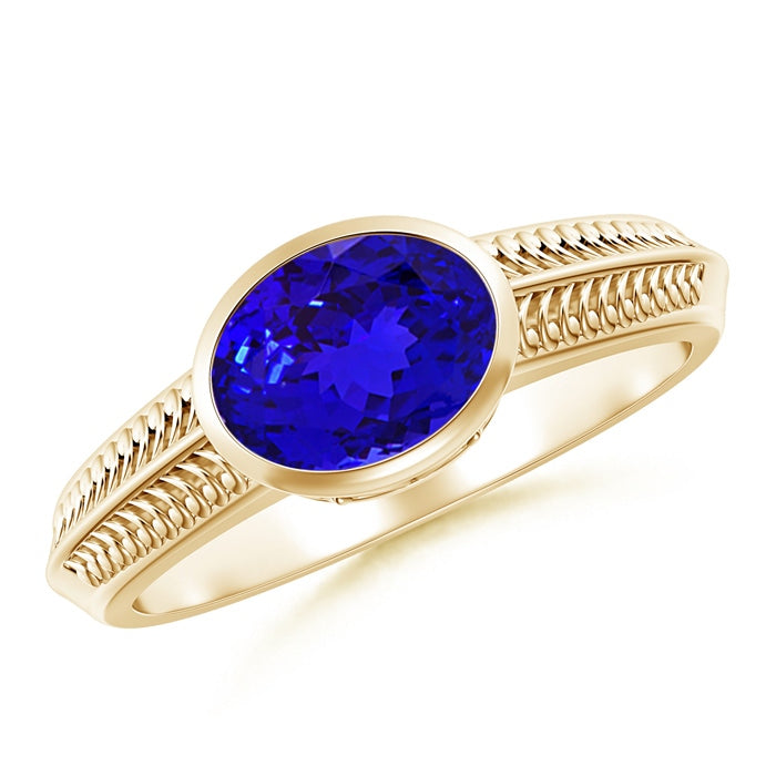Vintage Inspired Bezel-Set Oval Tanzanite Ring with Grooves
