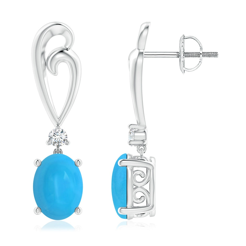 Solitaire Oval Turquoise Swirl Drop Earrings with Diamond