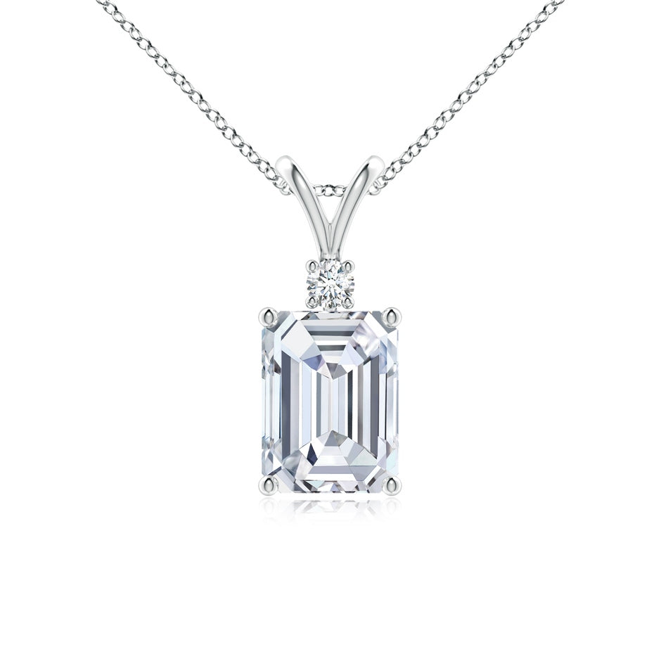 Emerald-Cut Lab-Grown Diamond Solitaire Pendant with Accent
