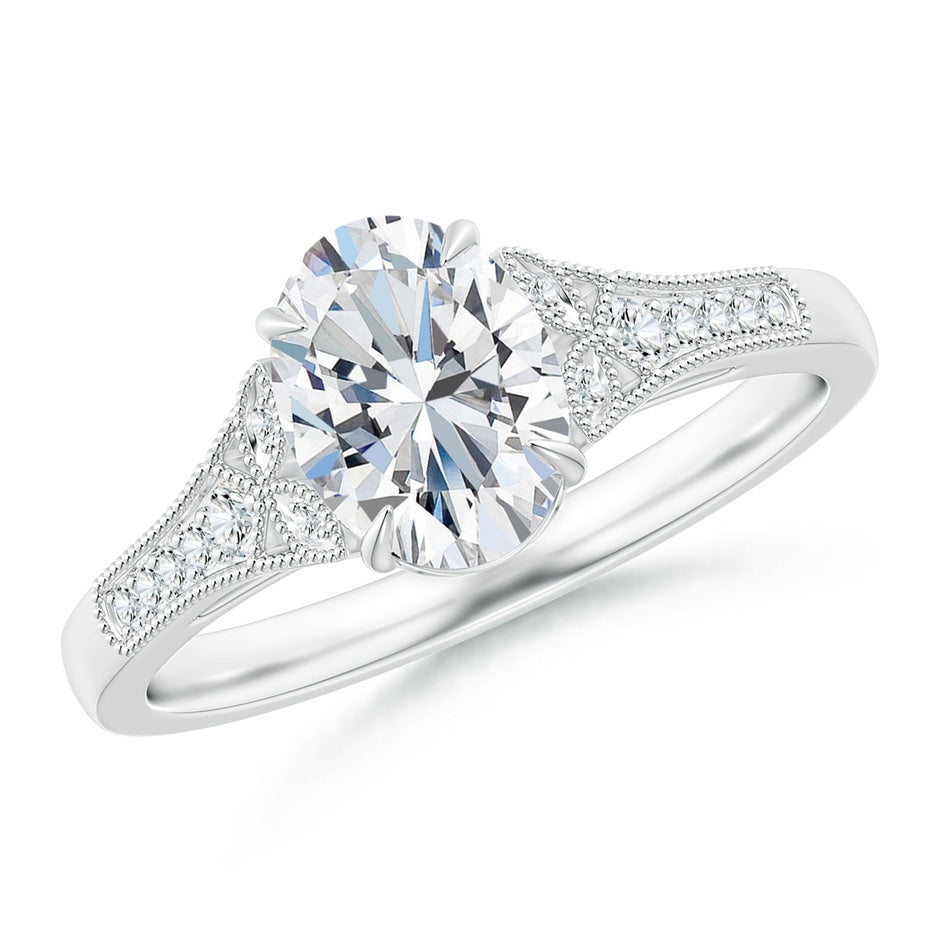 Lab-Grown Aeon Vintage Inspired Oval Diamond Solitaire Engagement Ring with Milgrain