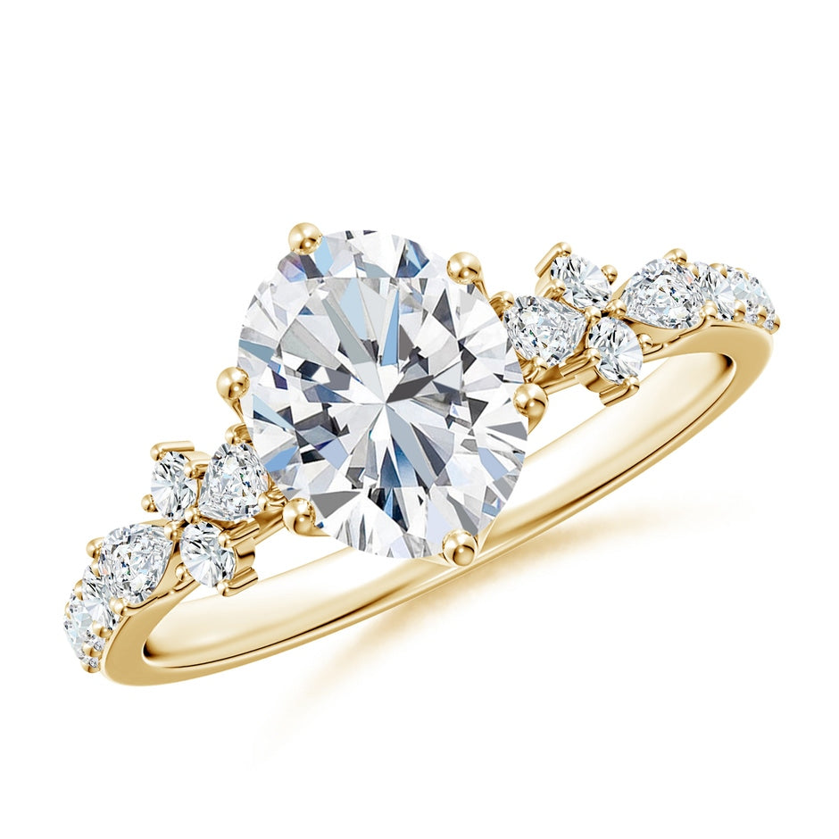 Lab-Grown Oval Diamond Side Stone Engagement Ring with Accents