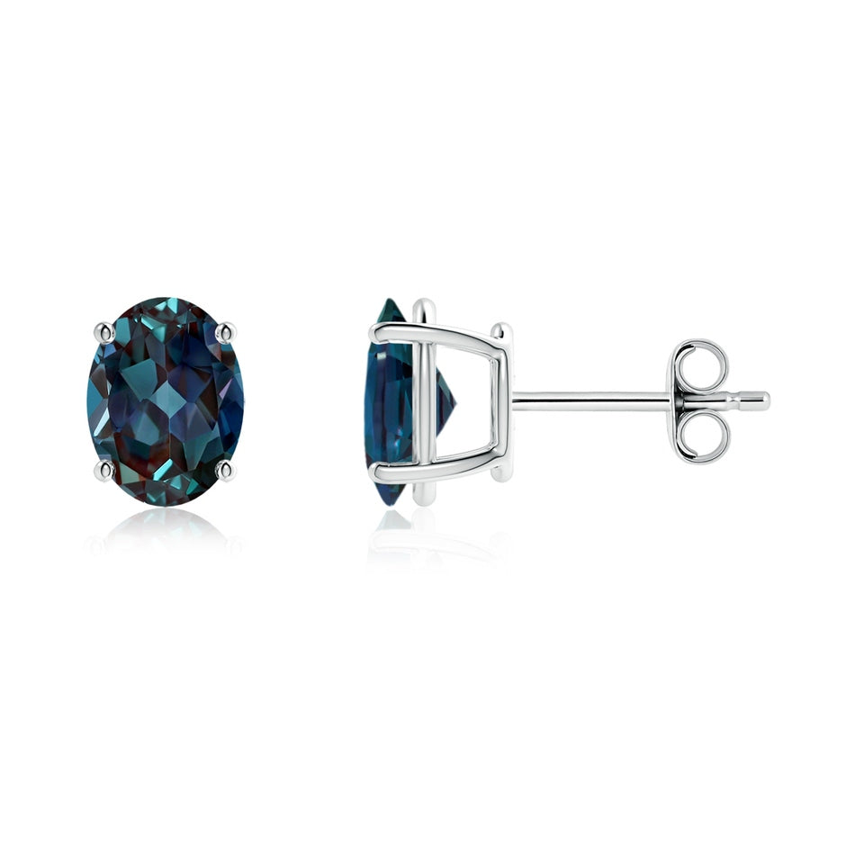 Prong-Set Oval Solitaire Lab-Grown Alexandrite Stud Earrings