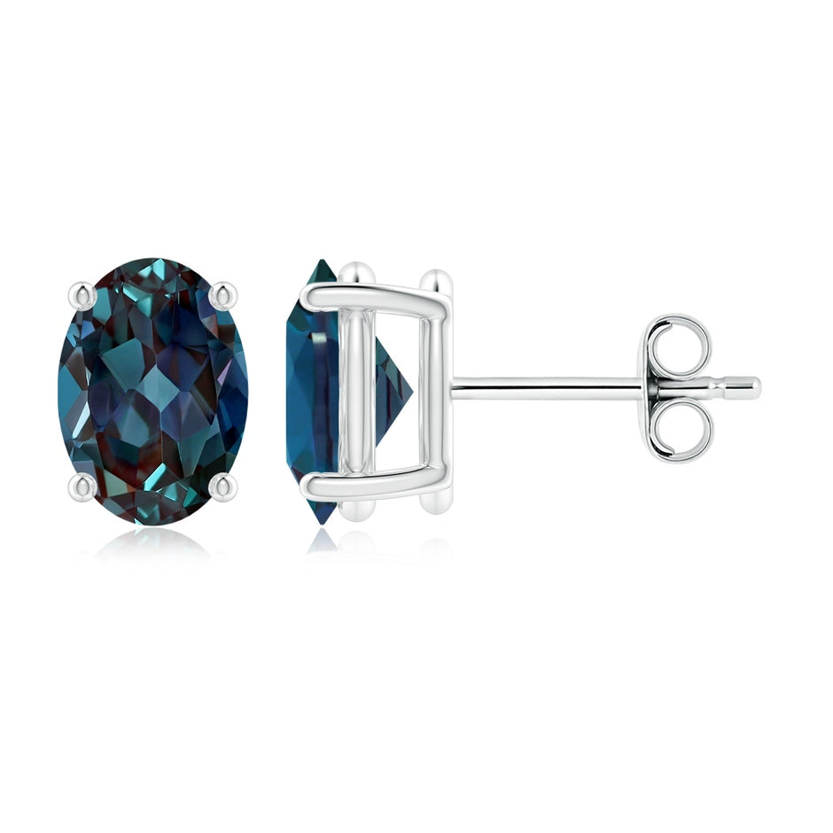 Prong-Set Solitaire Oval Lab-Grown Alexandrite Stud Earrings