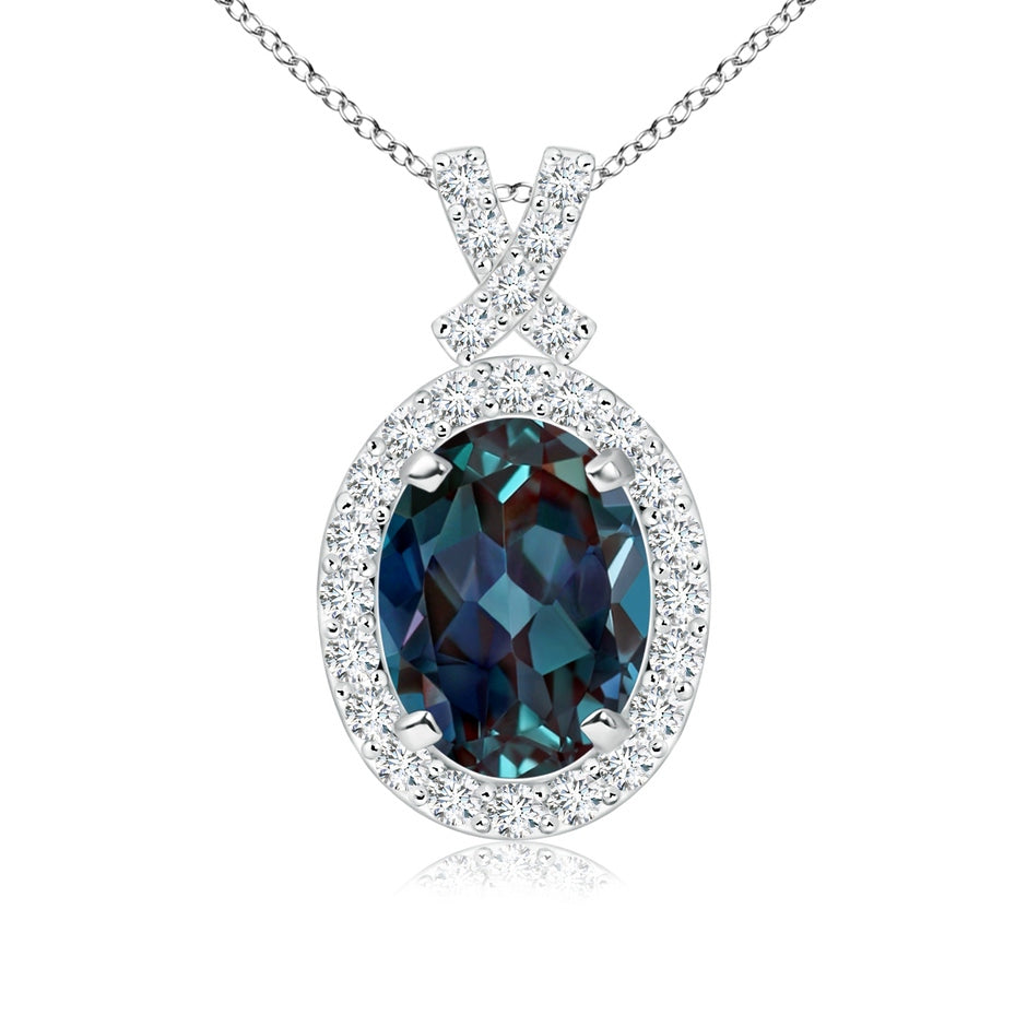 Vintage Style Lab-Grown Alexandrite Pendant with Diamond Halo