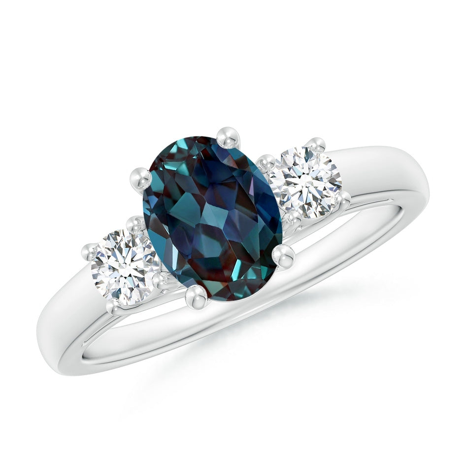 Oval Lab-Grown Alexandrite Ring with Diamond Accents