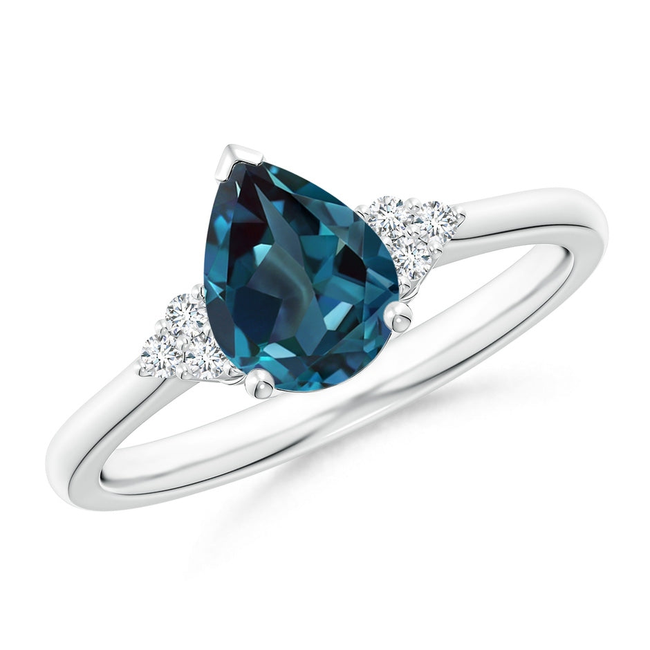 Pear Lab-Grown Alexandrite Solitaire Ring with Trio Diamonds
