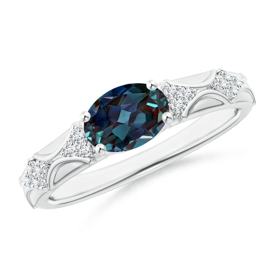 Oval Lab-Grown Alexandrite Vintage Style Ring with Diamond Accents