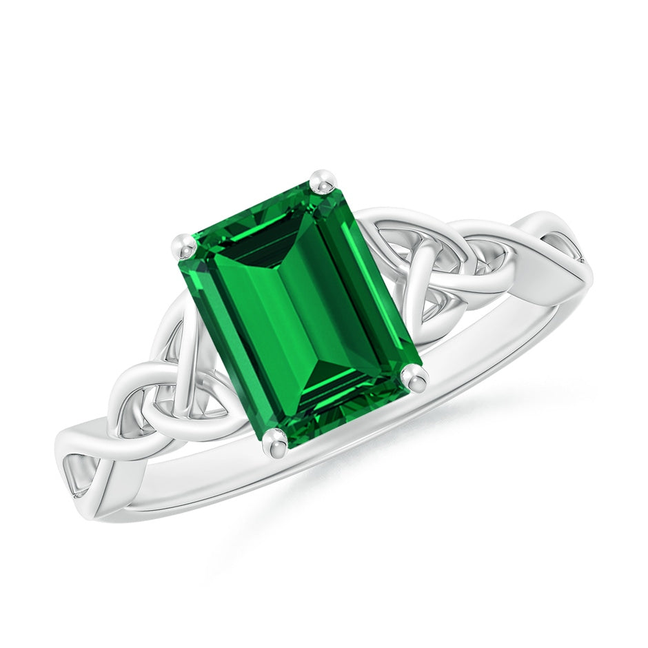 Lab-Grown Emerald-Cut Emerald Celtic Knot Engagement Ring