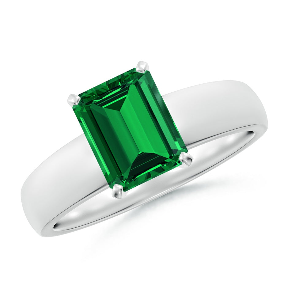 Lab-Grown Prong-Set Emerald-Cut Emerald Solitaire Engagement Ring