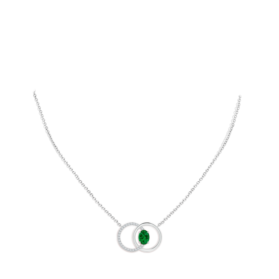 Lab-Grown Emerald Interlocking Circle Necklace with Lab Diamond Accents