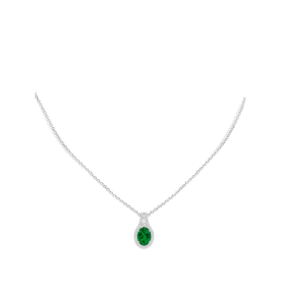 Classic Lab-Grown Emerald and Diamond Halo Pendant