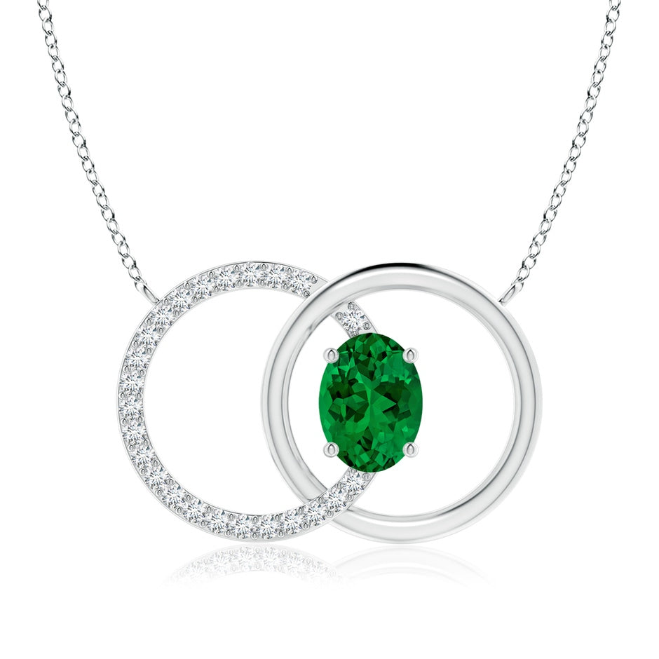 Lab-Grown Emerald Interlocking Circle Necklace with Lab Diamond Accents