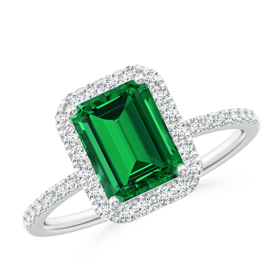 Lab-Grown Emerald-Cut Emerald Classic Halo Engagement Ring