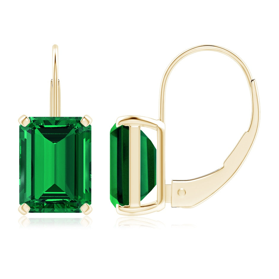Emerald-Cut Lab-Grown Emerald Solitaire Leverback Earrings