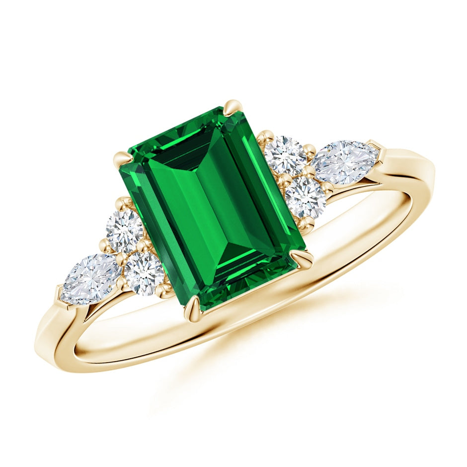 Lab-Grown Emerald-Cut Emerald Side Stone Engagement Ring with Diamonds