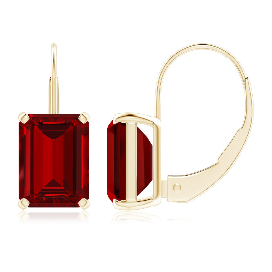 Emerald-Cut Lab-Grown Ruby Solitaire Leverback Earrings