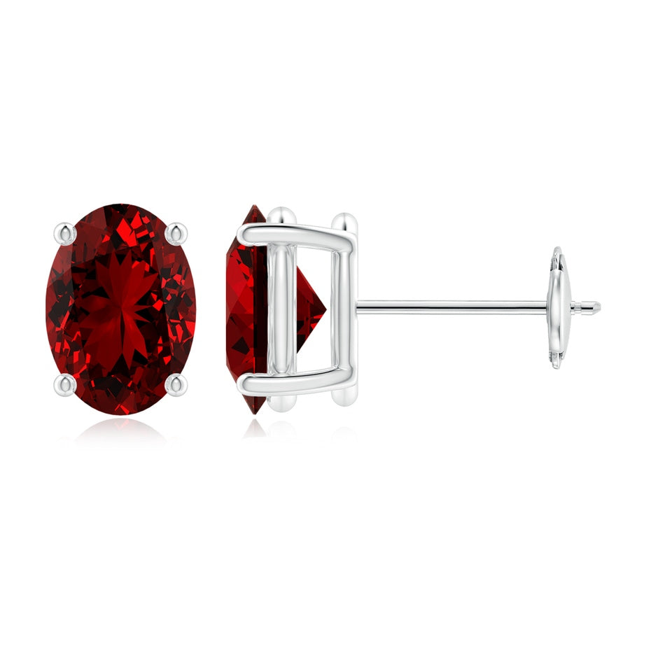 Lab-Grown Prong-Set Solitaire Oval Ruby Stud Earrings