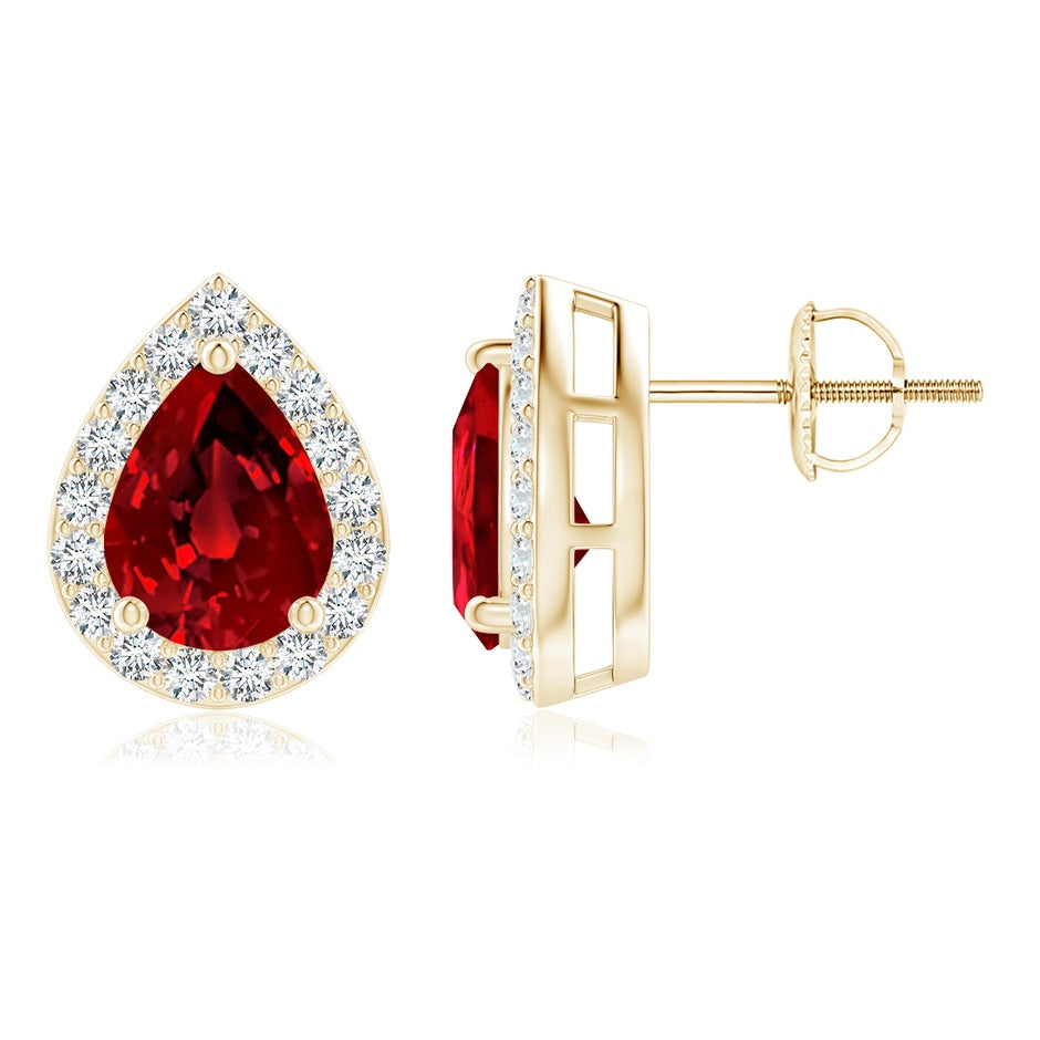 Lab-Grown Pear-Shaped Ruby Halo Stud Earrings