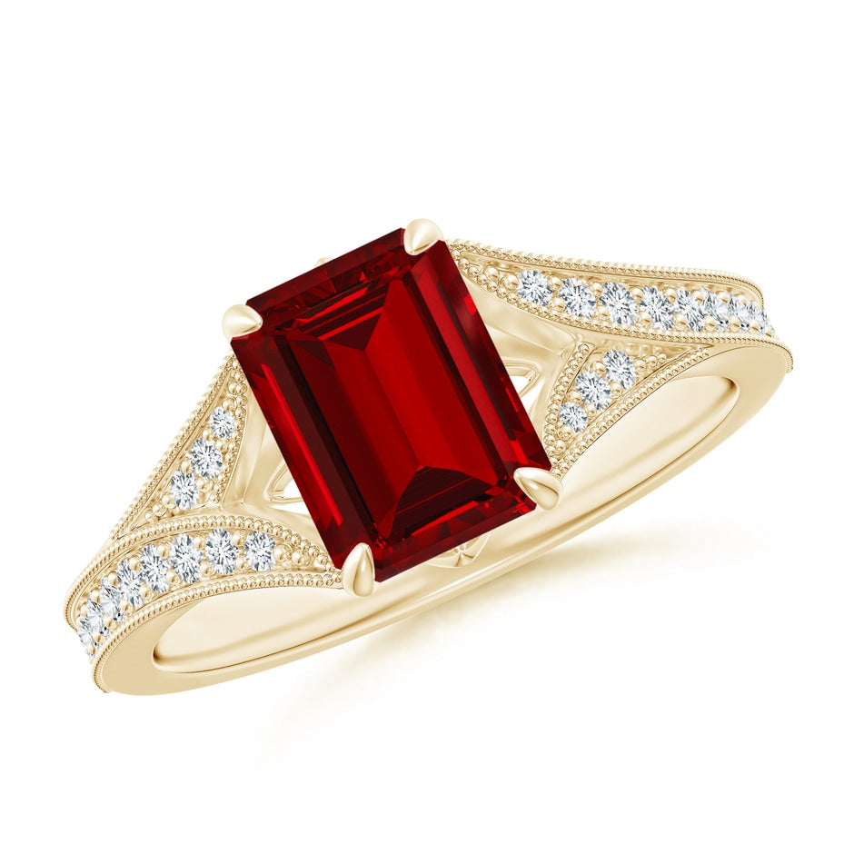 Lab-Grown Vintage Inspired Emerald-Cut Ruby Split Shank Engagement Ring