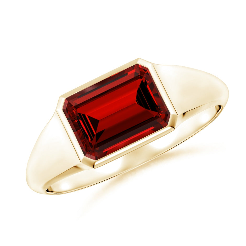 Lab-Grown Emerald-Cut Ruby Signet Ring